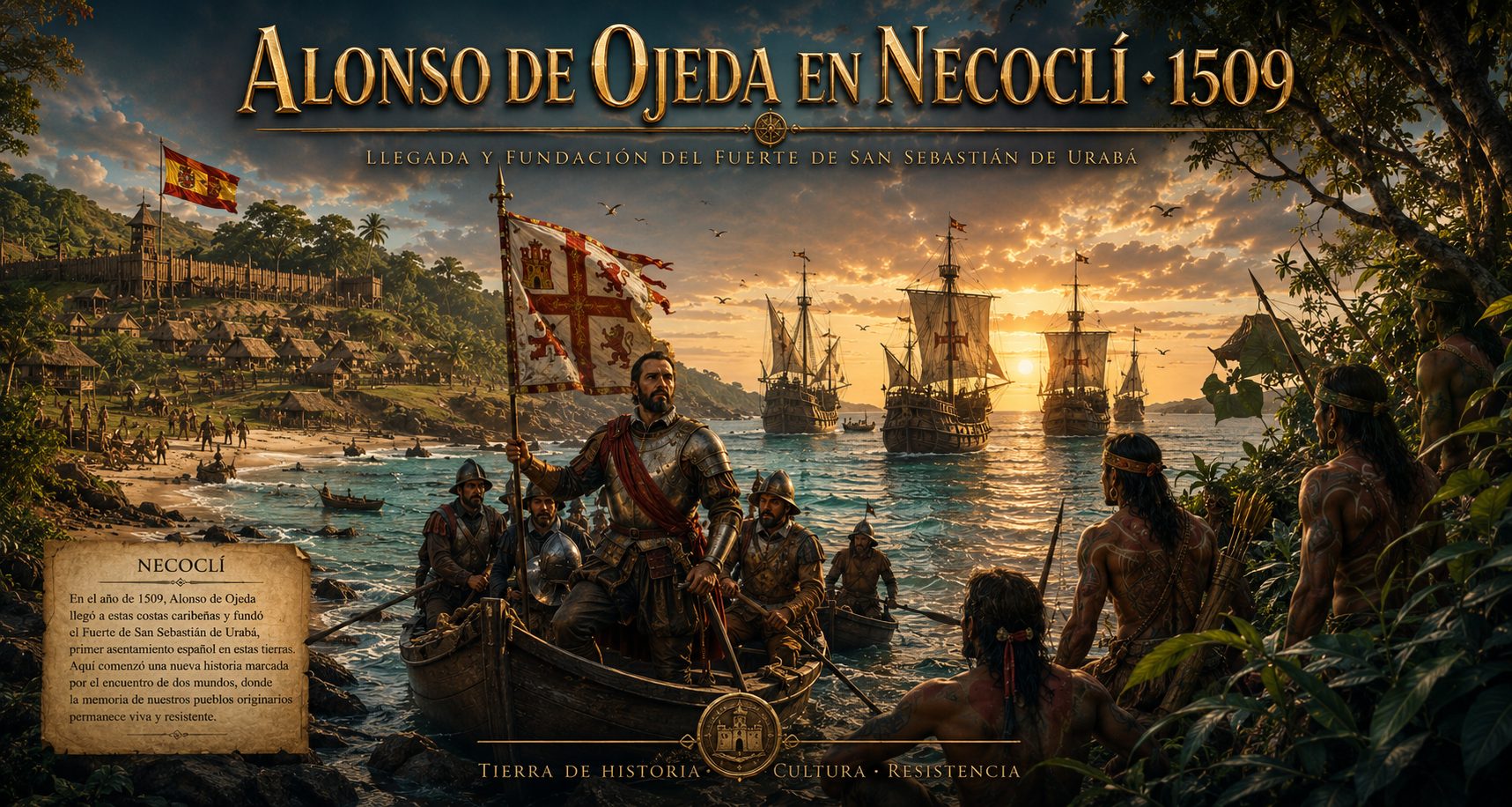 Alonso de Ojeda en Necoclí, 1509: desembarco, galeones y fuerte de San Sebastián de Urabá
